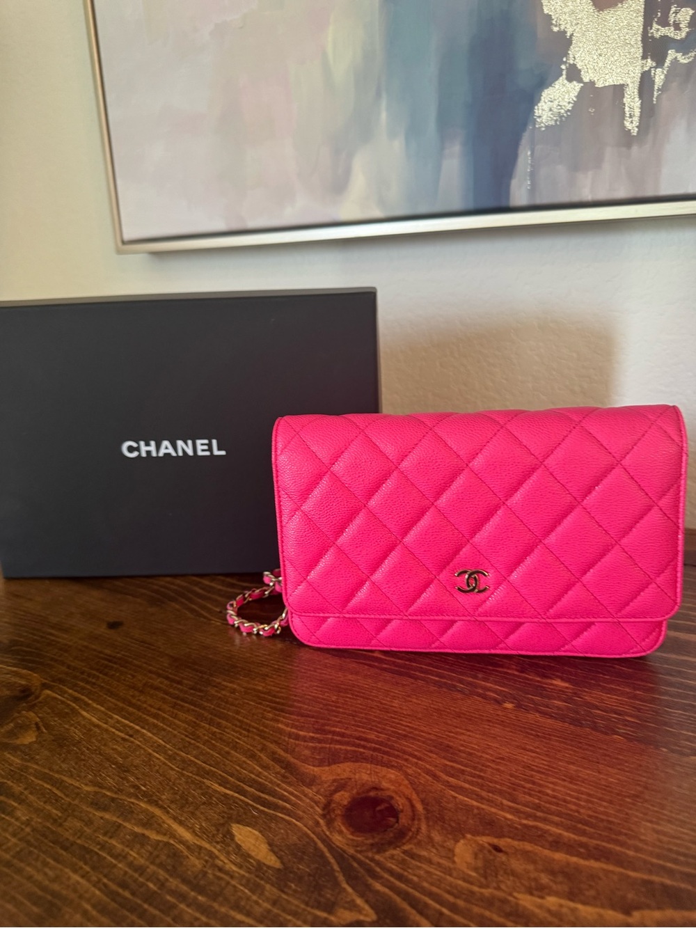 Authentic CHANEL Hot Pink Quilted Crossbody WOC, clutch limited edition color. - Picture 1 of 8